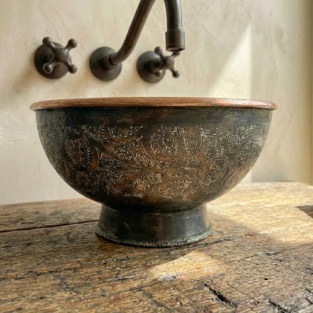 Copper Vessel Sink Bathroom, Black Wash Basin