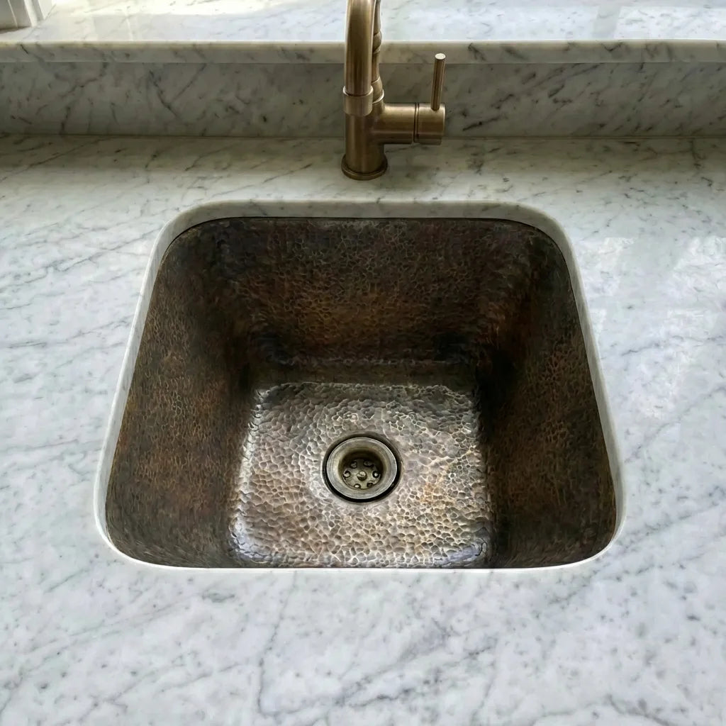 Patina Brass Square Bar Sink, Square Bronze Bar & Kitchen Prep Sink