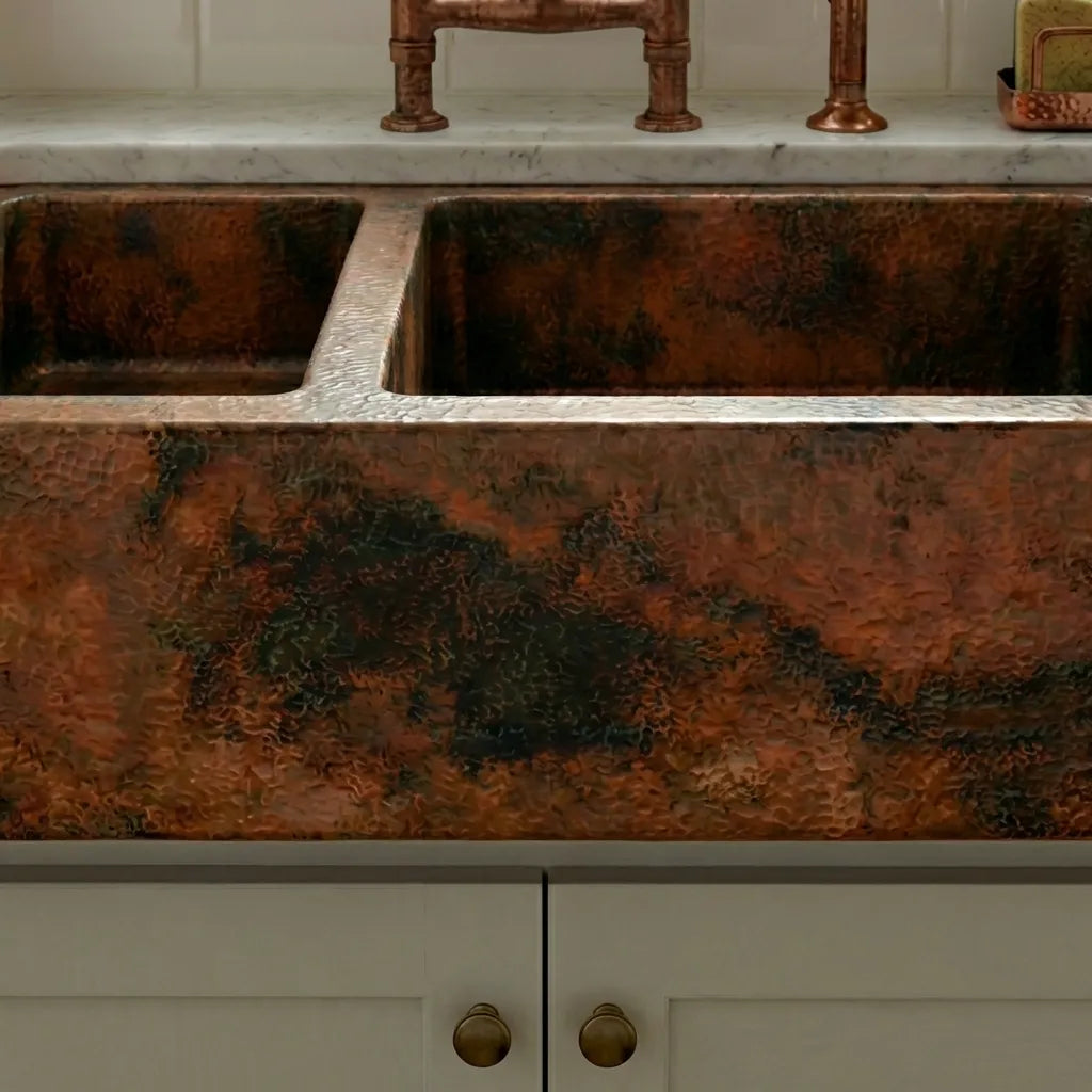 Double-Bowl Copper Farmhouse Kitchen Sink - Faye