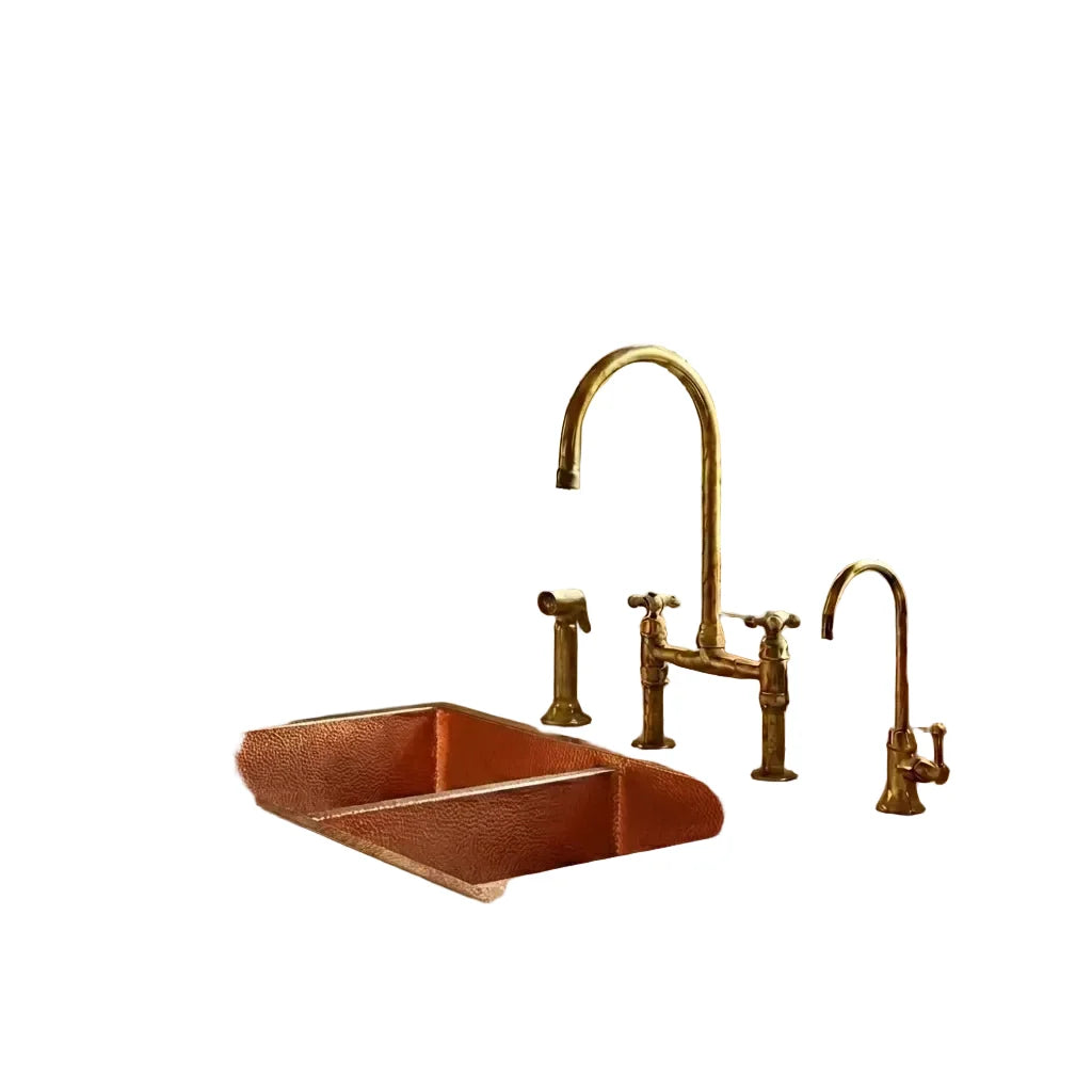 Drop-In Double Bowl Copper Kitchen Sink with Wringer