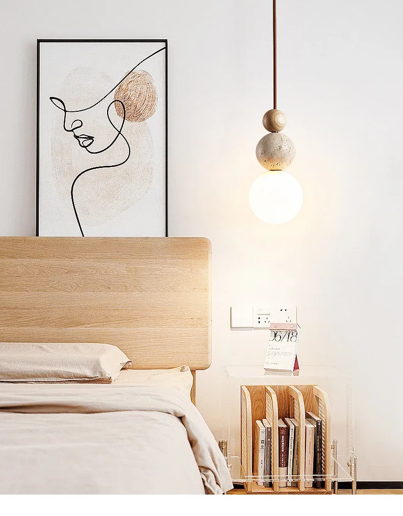 Elara Duo Wabi Sabi Three Ball Travertine Stone Pendant Light