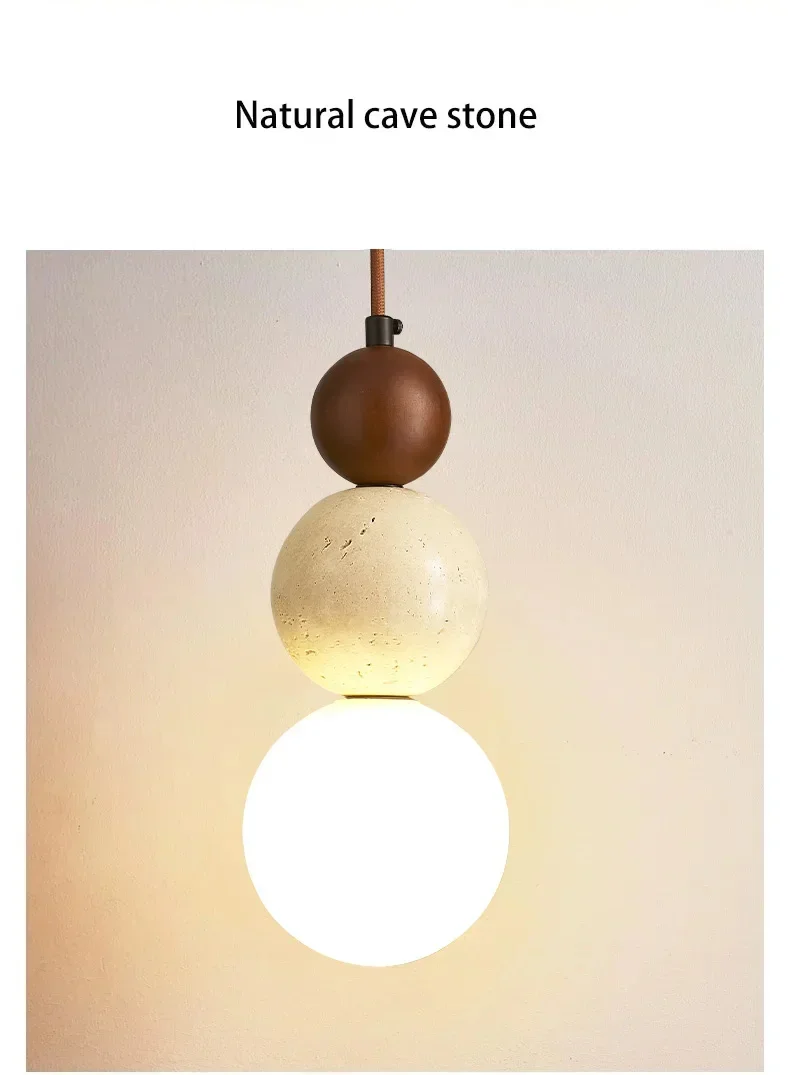 Elara Duo Wabi Sabi Three Ball Travertine Stone Pendant Light