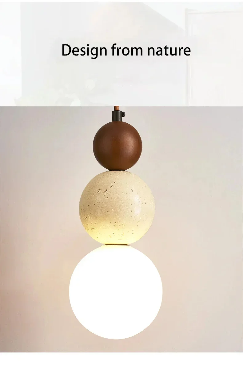Elara Duo Wabi Sabi Three Ball Travertine Stone Pendant Light
