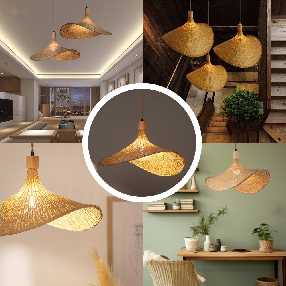 Ellie Straw Hat 3 Light Rattan Pendant