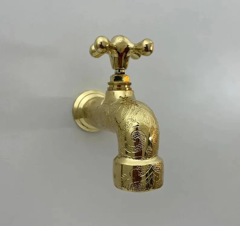 Handmade Moroccan Brass Wall Faucet for Bathroom and Kitchen