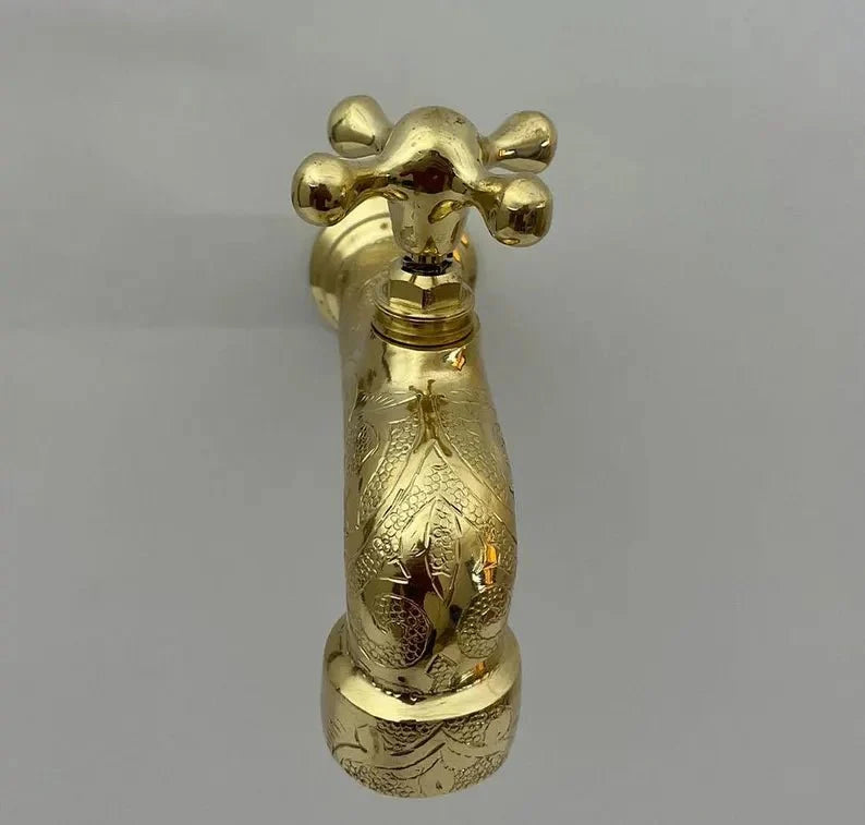 Handmade Moroccan Brass Wall Faucet for Bathroom and Kitchen