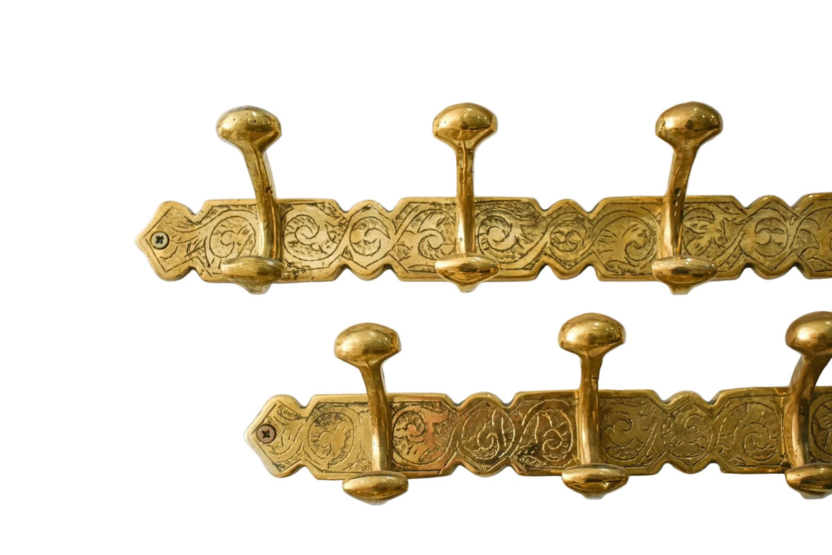 Engraved Brass Wall Hooks – Handmade Unlacquered Coat Rack Vintage Hanger