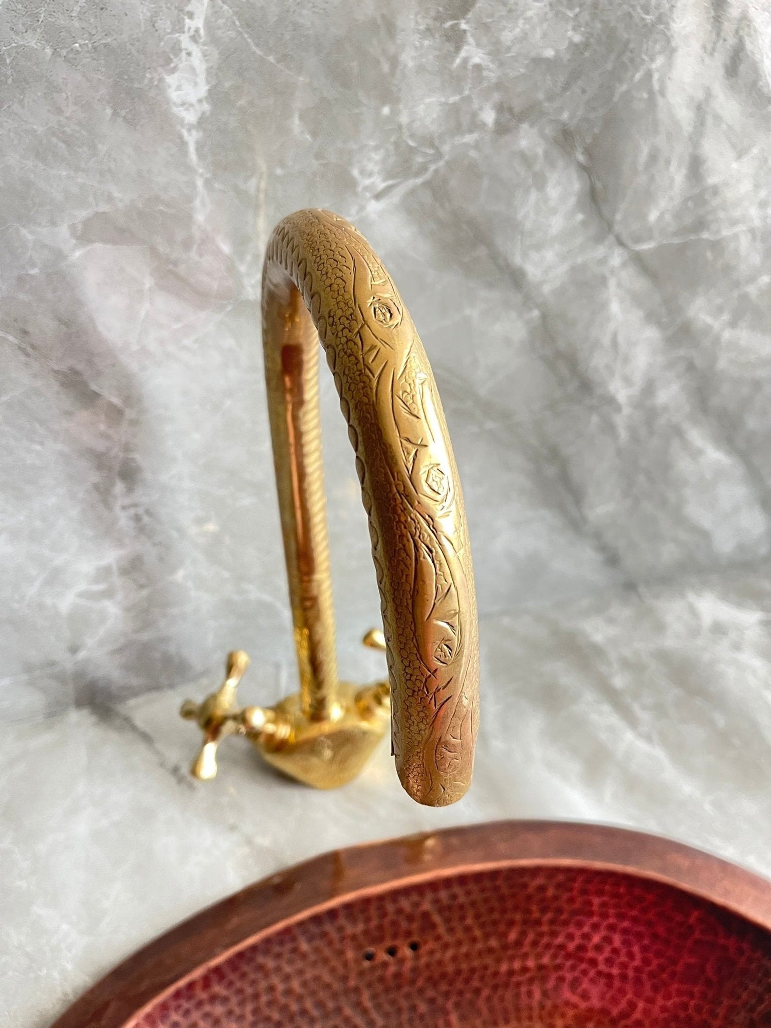 Engraved Unlacquered Brass Kitchen Faucet - Single Hole Gold Tap