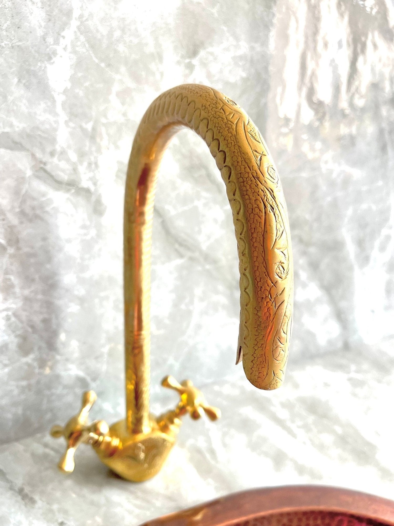 Engraved Unlacquered Brass Kitchen Faucet - Single Hole Gold Tap