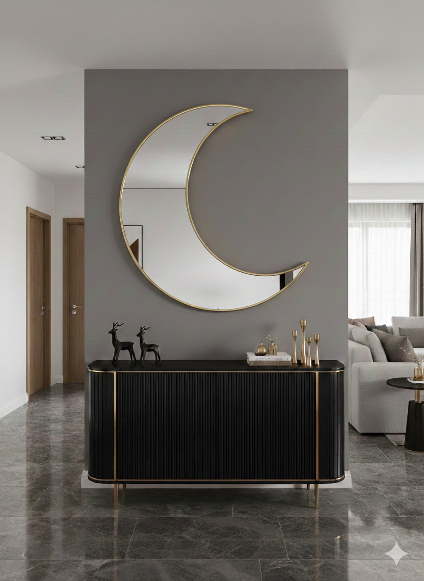 Varaudu Crescent Moon Mirror Unlacquered Brass Mirror 369099650 - Antique Brass Bathroom Mirror, Vanity Wall Decor