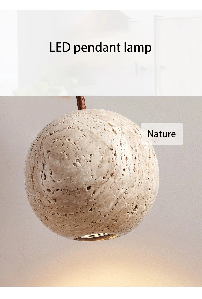 Fabien Wabi Sabi Globe Travertine Stone Pendant Light