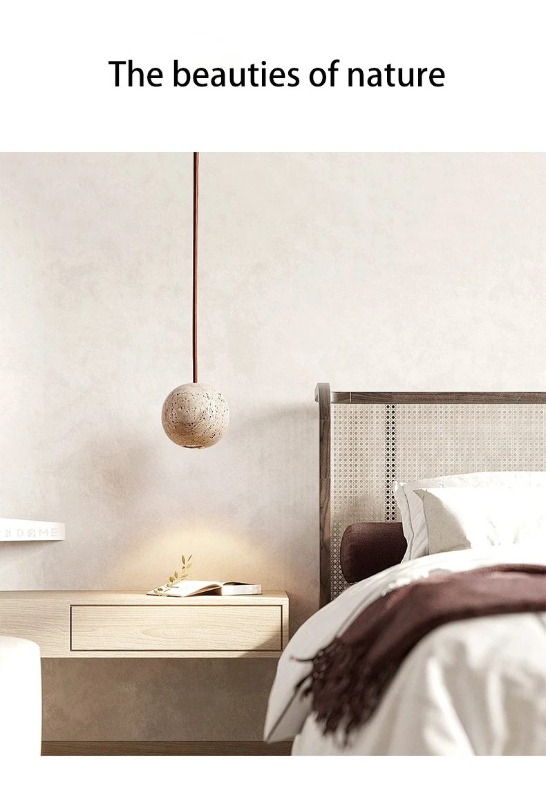 Fabien Wabi Sabi Globe Travertine Stone Pendant Light