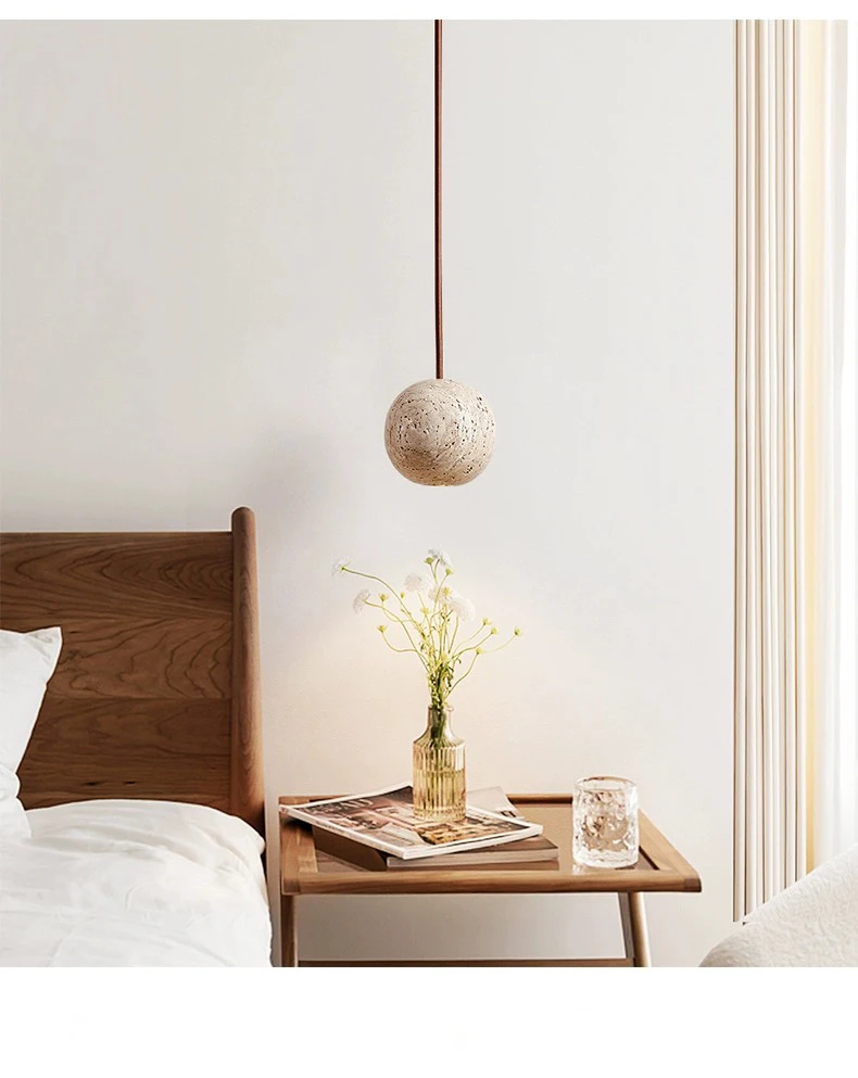 Fabien Wabi Sabi Globe Travertine Stone Pendant Light