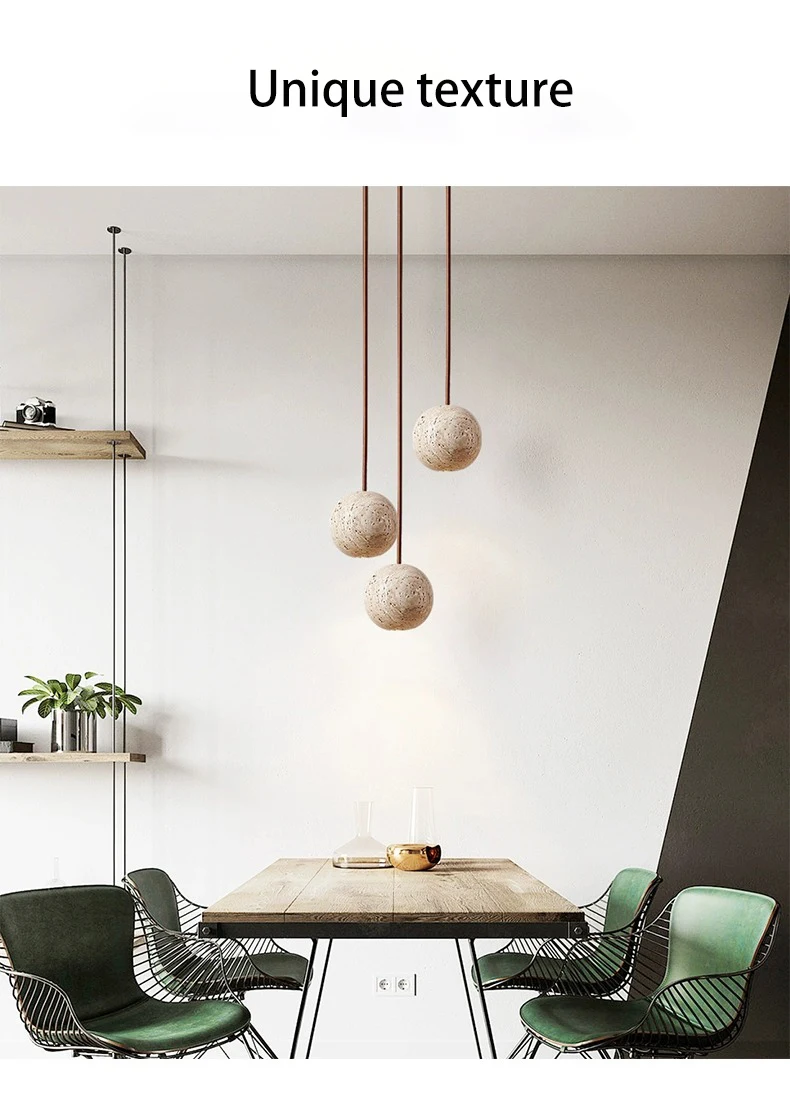 Fabien Wabi Sabi Globe Travertine Stone Pendant Light