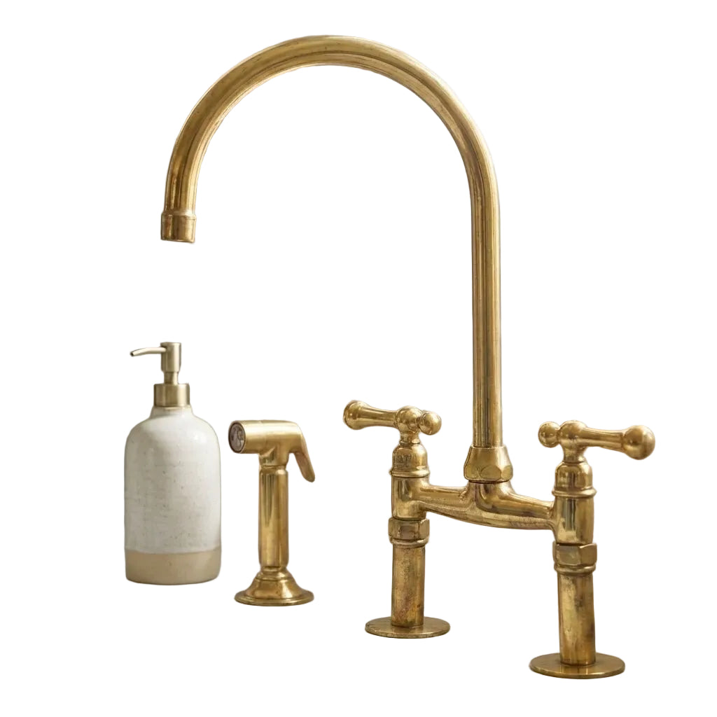 Vintage Farmhouse Kitchen Faucet with Brass Bridge Design and Dual Handles
