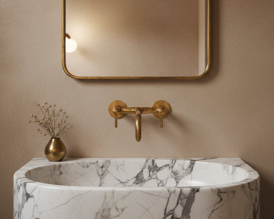 Wall Mounted Brass Faucet - Unlacquered Brass Bathroom Faucet