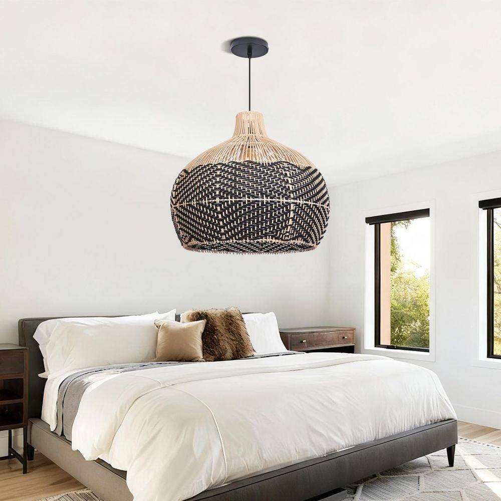 Florida Black Rattan Wicker Pendant Light For Kitchen Island