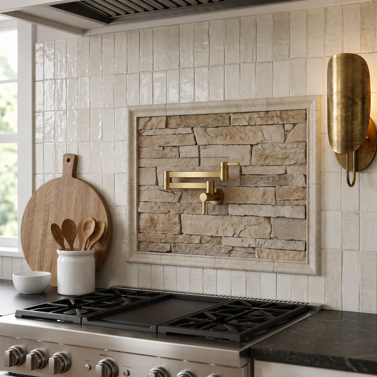 Solid Brass Folding Stove Faucet - Wall Mount Kitchen Pot Filler Faucet