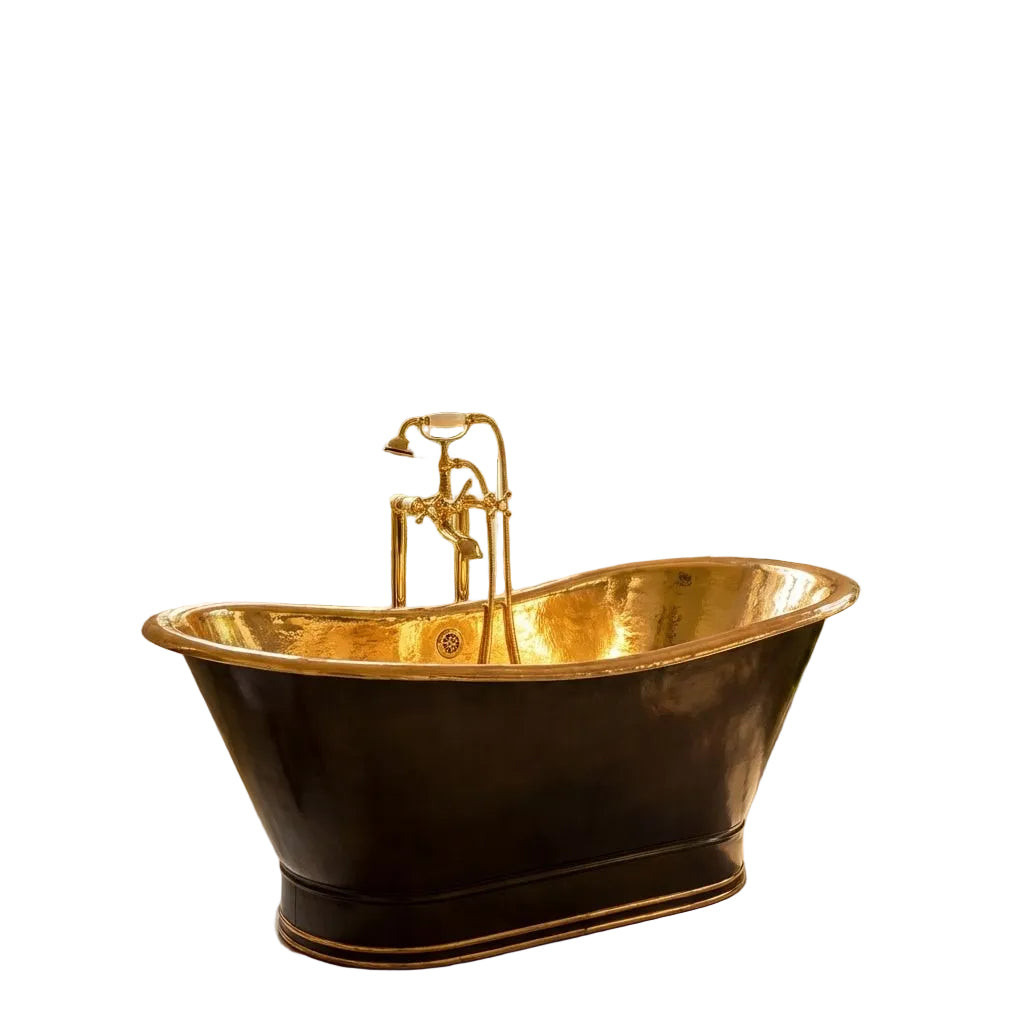 Freestanding Soaking Brass Tub, Matt Black Exterior Finish Bathtub.