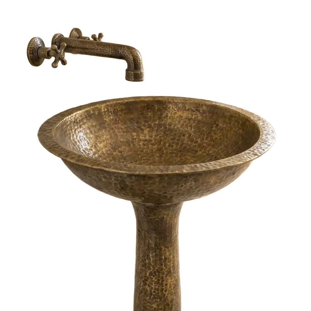 Freestanding Vintage Patina Brass Pedestal Sink – Handmade Old-World Bathroom Sink