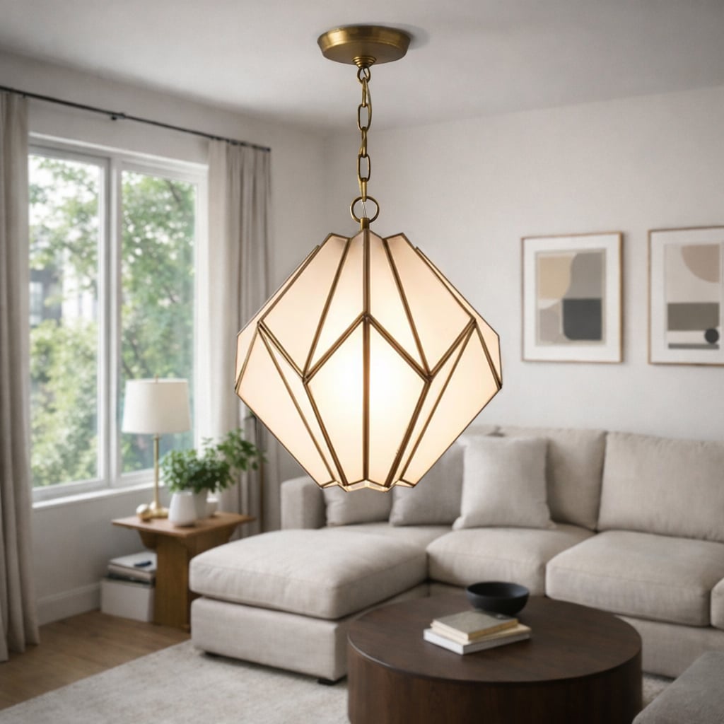 Brass & Frosted Glass Geometric Pendant Light