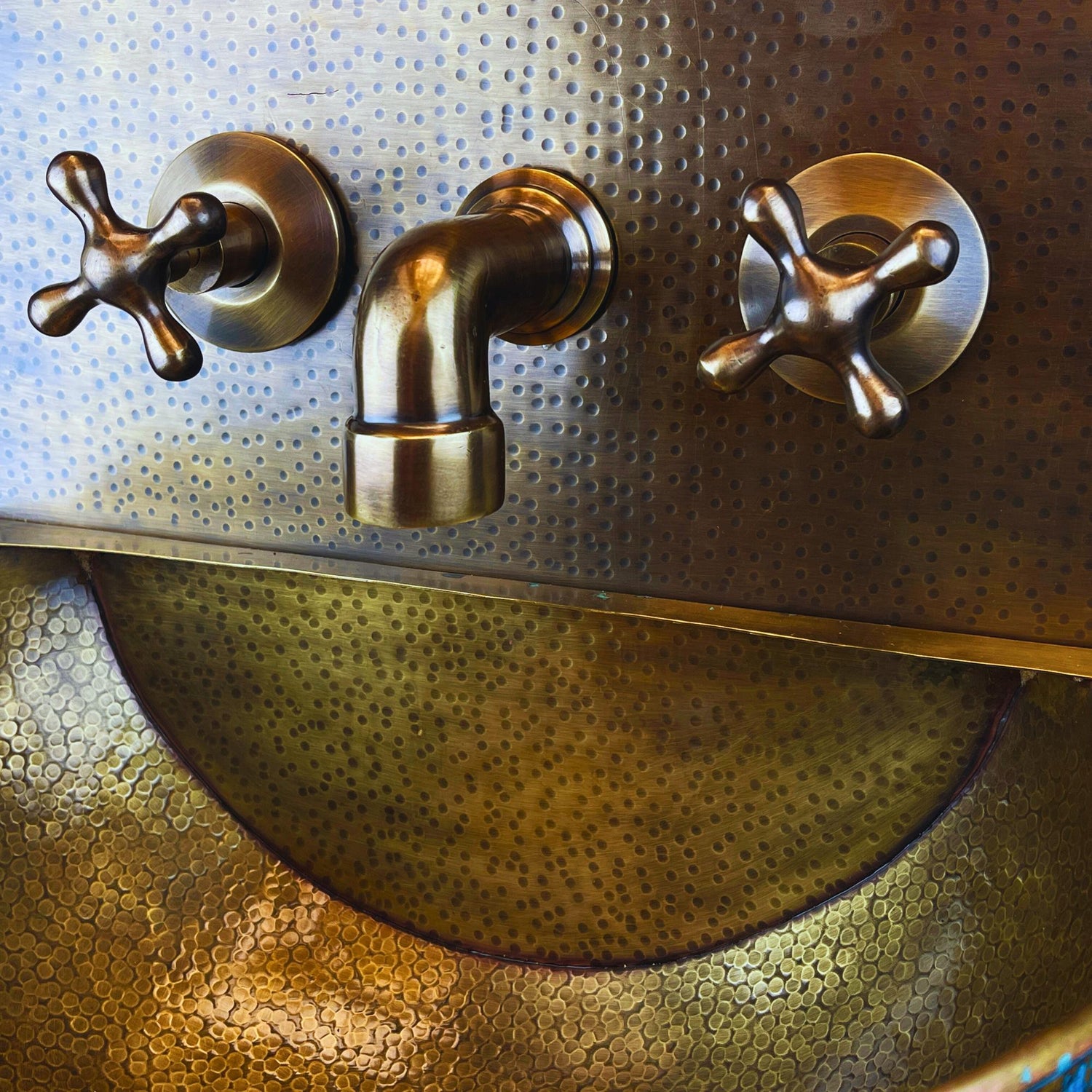 Green Patina Brass Wall Mount Sink: Handcrafted Rustic Bathroom Fixture