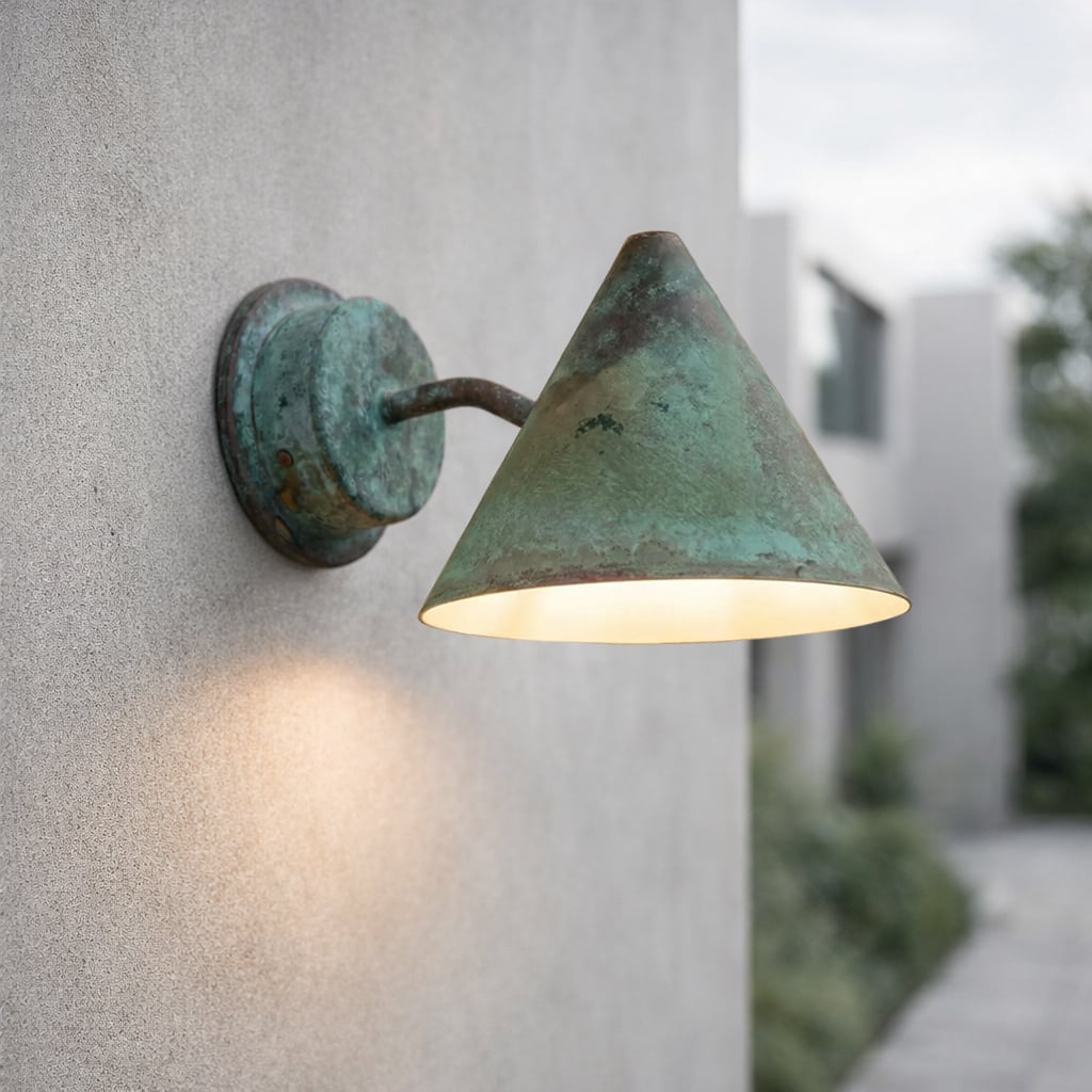 Green Patina Copper Cone Wall Sconce