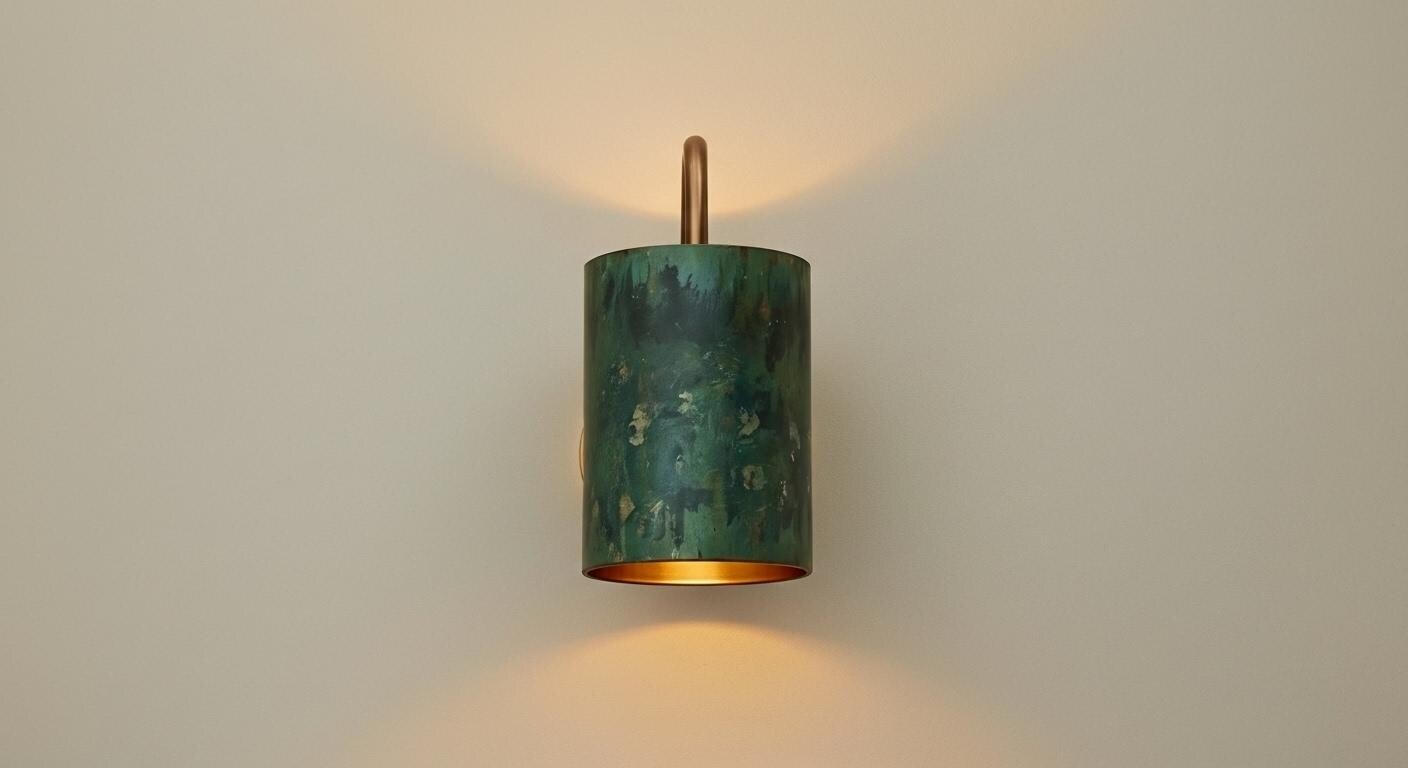 Green Patina Copper Cylinder Wall Sconce - Dual Light Outdoor Lamp