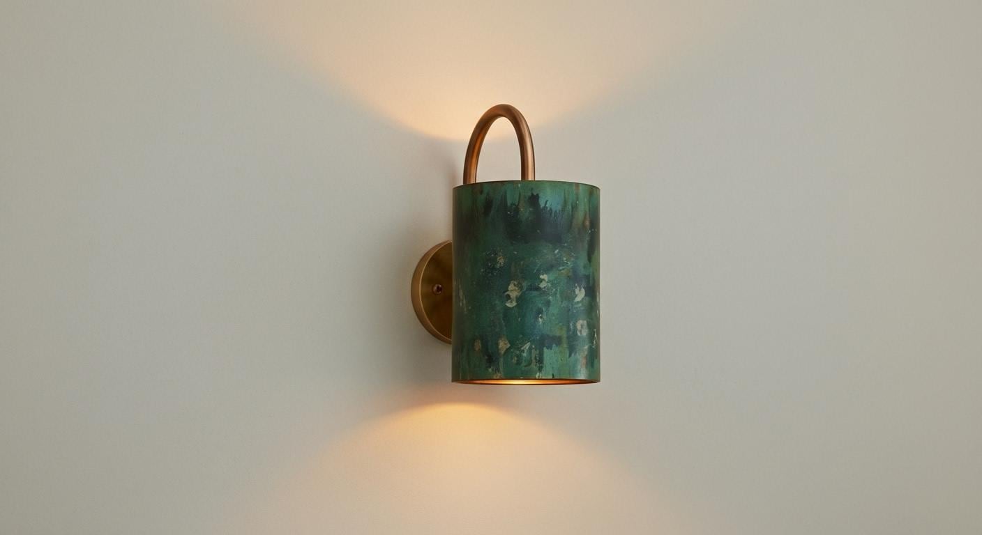 Green Patina Copper Cylinder Wall Sconce - Dual Light Outdoor Lamp