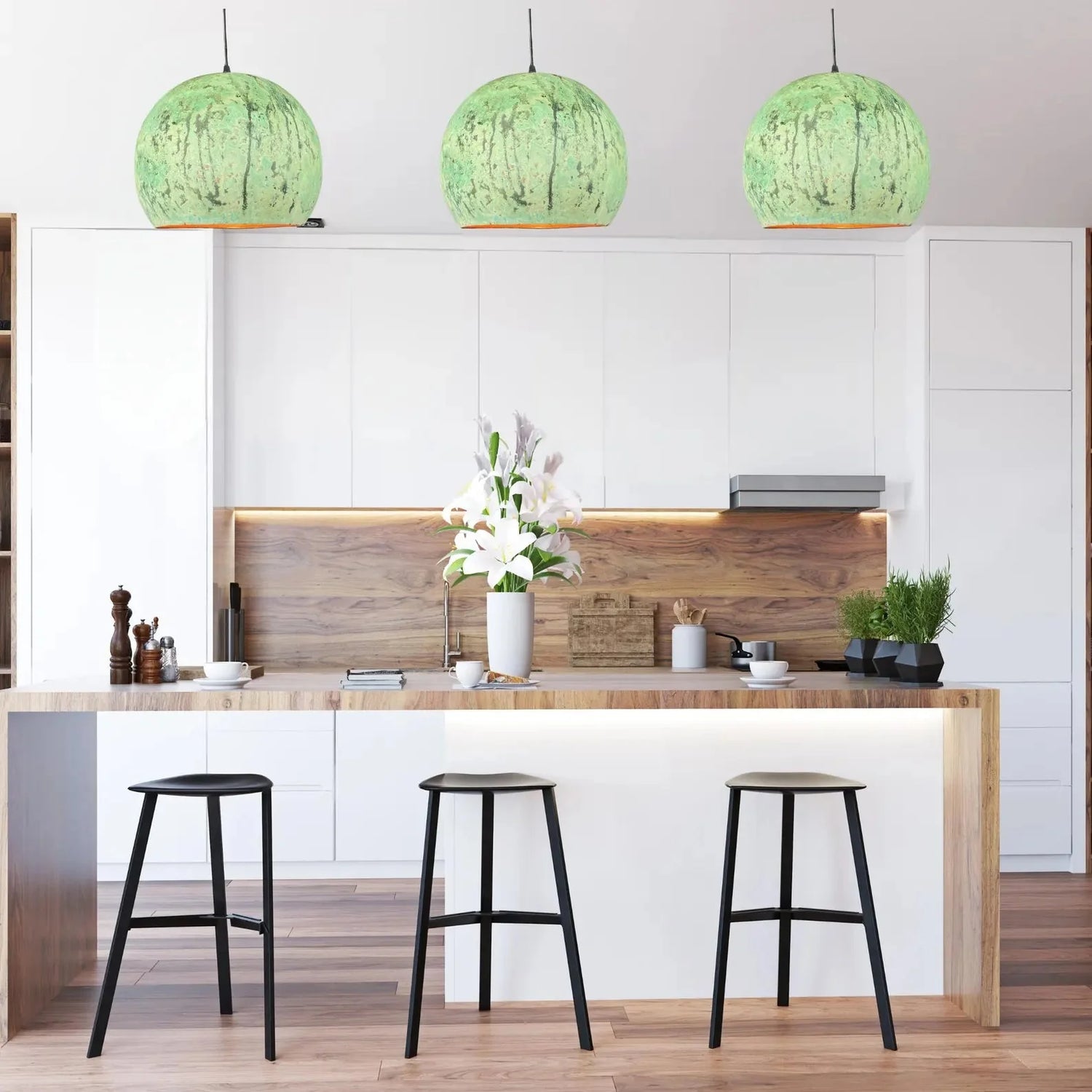Green Patina Copper Dome Pendant Light - Rustic Modern Kitchen Island Lighting