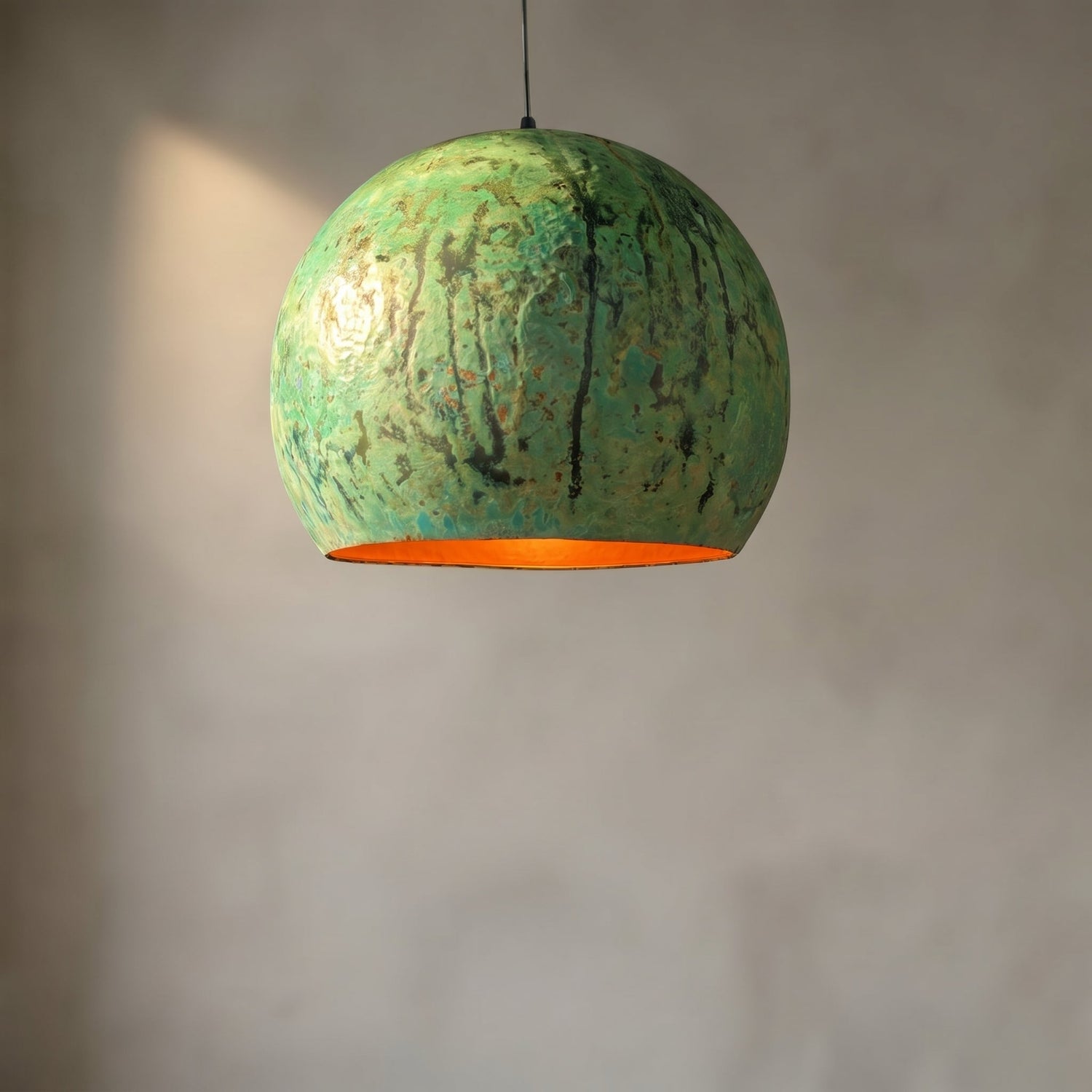 Green Patina Copper Dome Pendant Light - Rustic Modern Kitchen Island Lighting