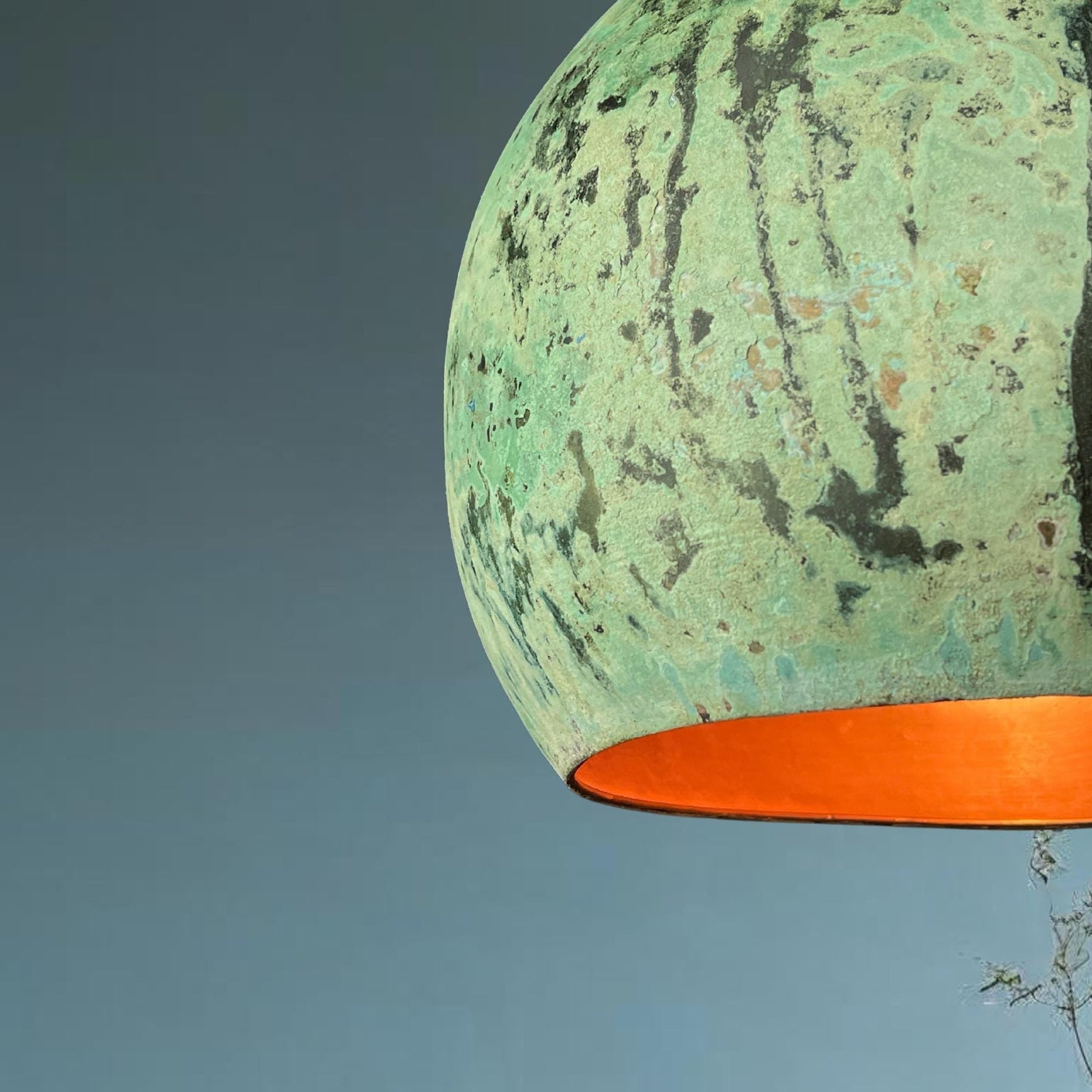 Green Patina Copper Dome Pendant Light: Rustic Modern Kitchen Island Lighting