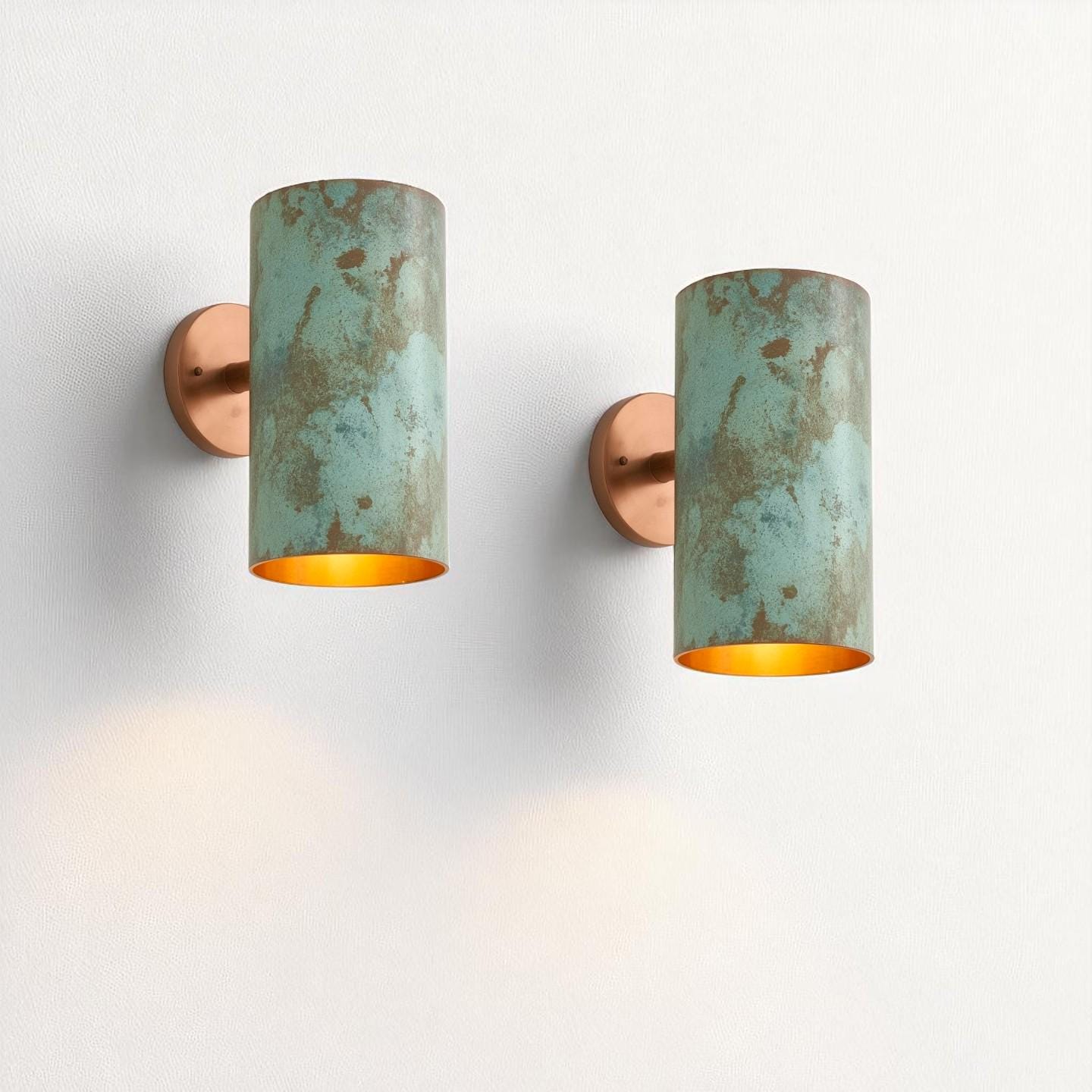 Green Patina Copper Wall Sconce: Handmade Rustic Indoor/Outdoor Light