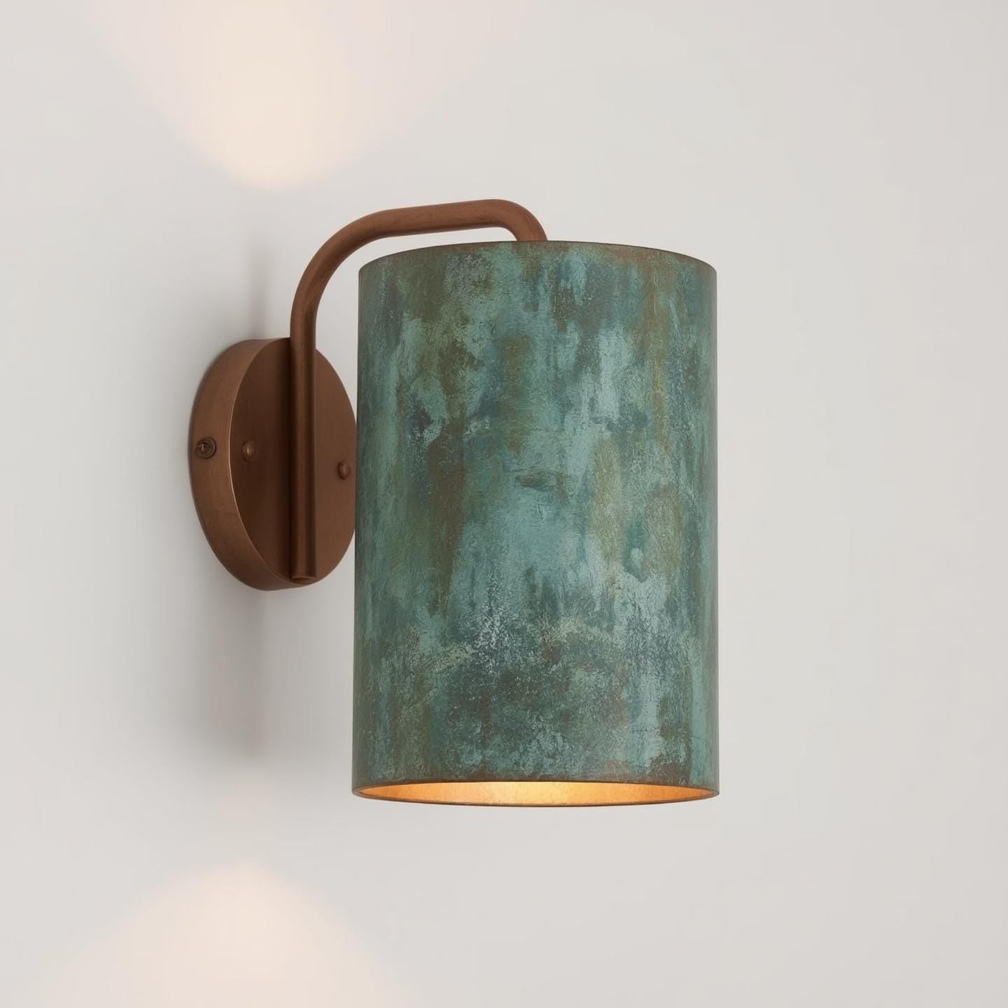 Green Patina Copper Wall Sconce: Rustic Modern Cylinder Light