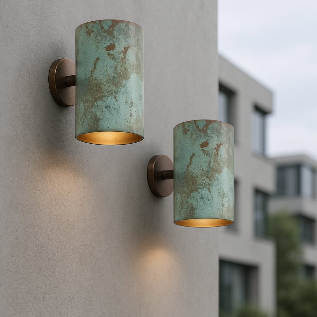Green Patina Cylindrical Wall Sconce