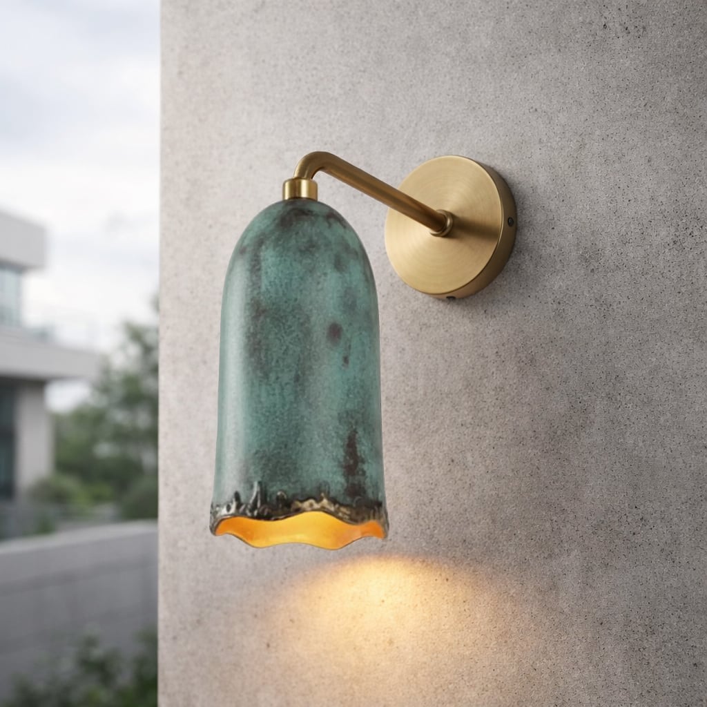 Patina Wall Sconce With Brass Arm