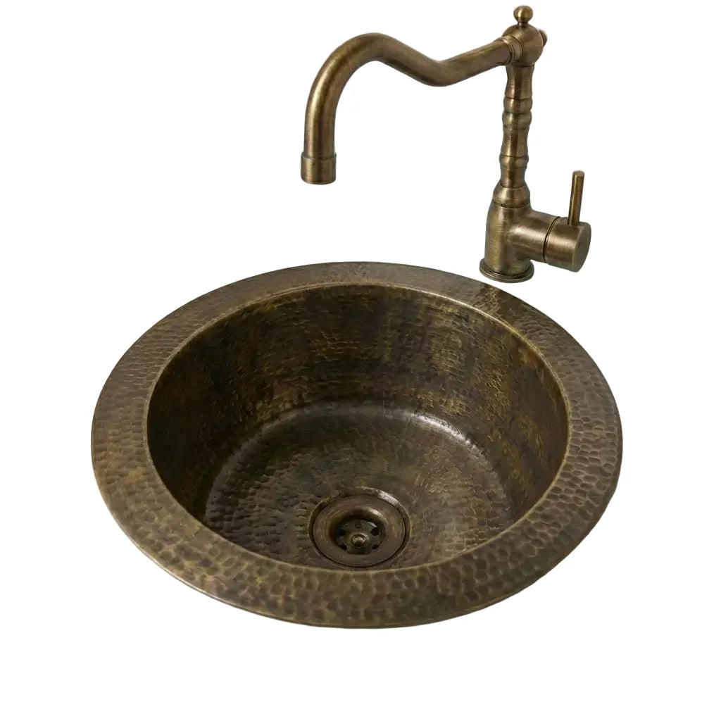 Hammered Antique Brass Bar Sink with Aged Patina Finish