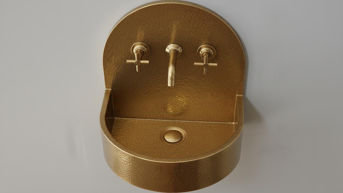 Hammered Antique Brass Sink - Handcrafted Wall Mount Basin