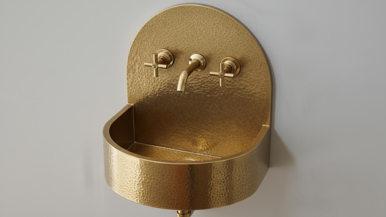 Hammered Antique Brass Sink - Handcrafted Wall Mount Basin