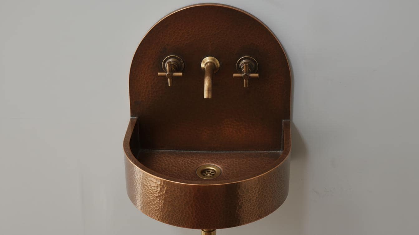 Hammered Antique Copper Wall Mount Sink - Artisan Vanity Basin