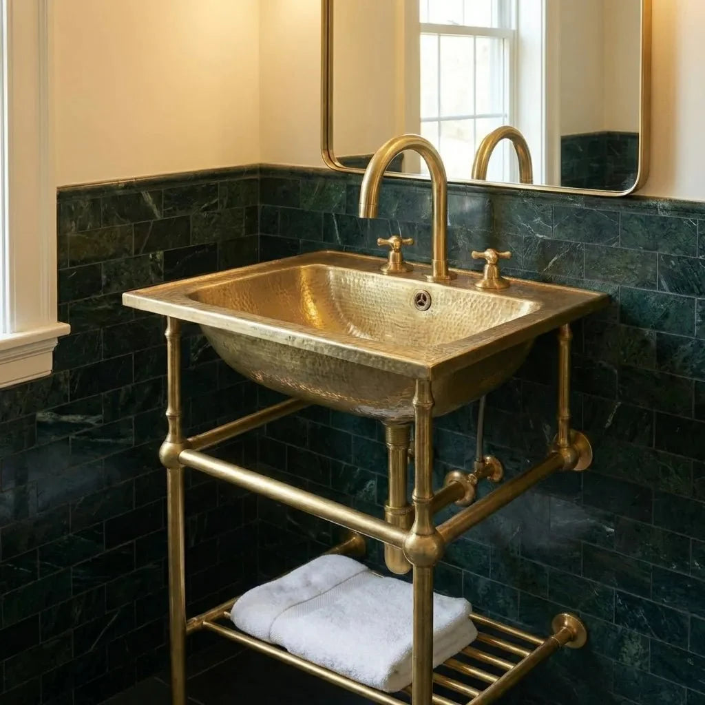 Handmade Unlacquered Brass Console Sink with Legs