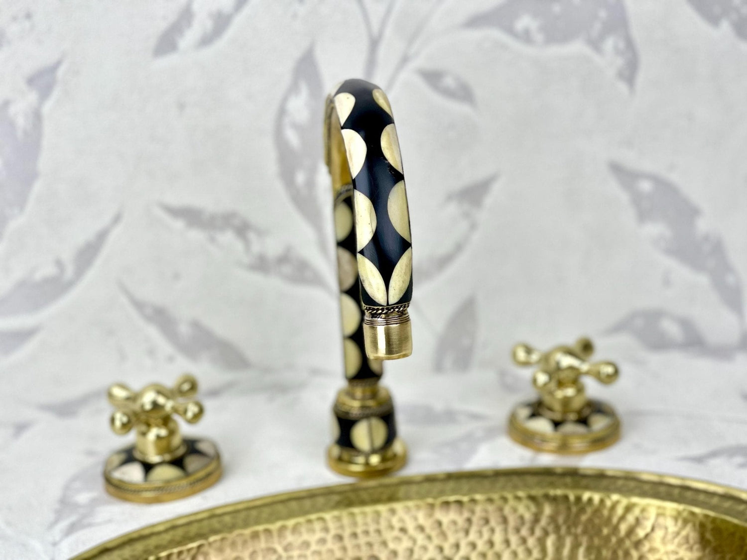 Hammered Brass Drop-In Sink & Faucet Set - Resin & Bone Inlay