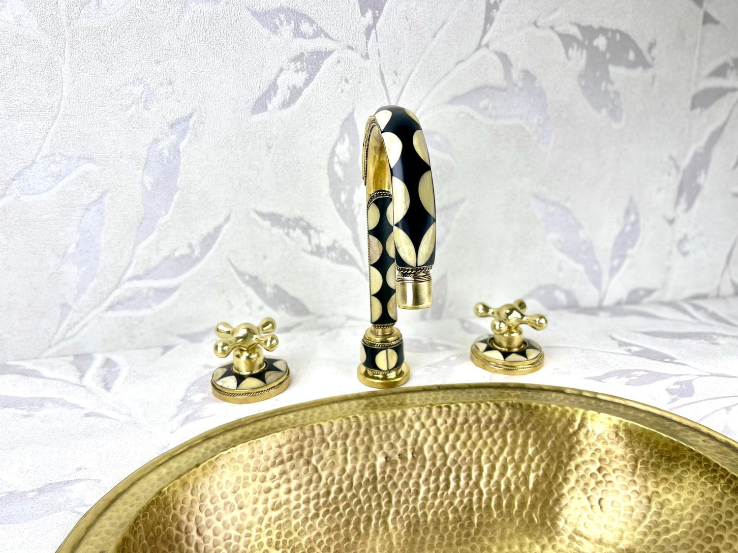 Hammered Brass Drop-In Sink & Faucet Set - Resin & Bone Inlay