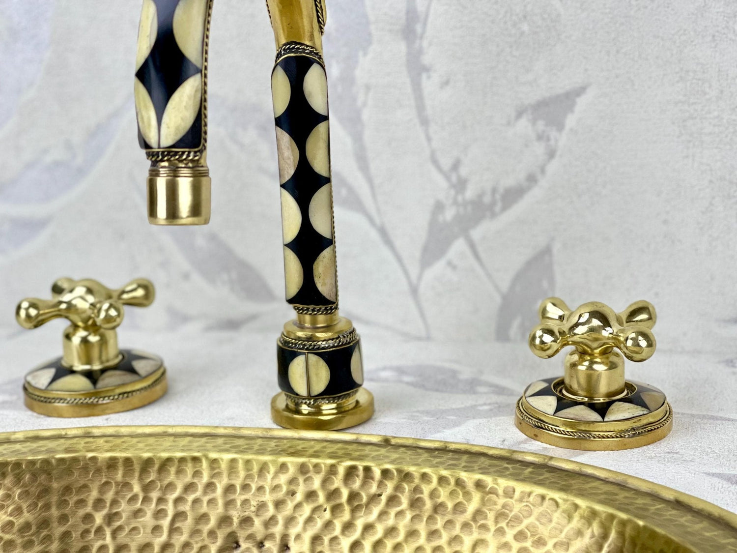Hammered Brass Drop-In Sink & Faucet Set - Resin & Bone Inlay