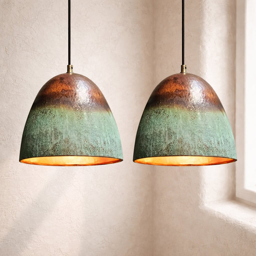 Oxidized Bell Copper Pendant Light - Moroccan Interior