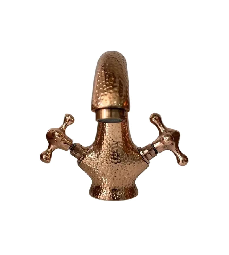 Hammered Copper Deck-Mount Bathroom Faucet – Dual Handle