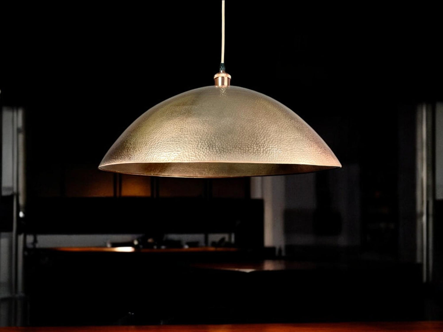 Hammered Copper Dome Pendant Light - Antique Patina Kitchen Island Lamp