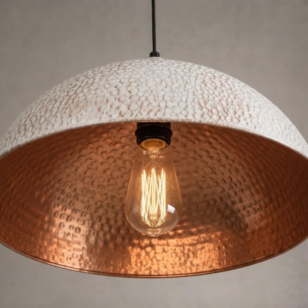 Hammered Copper Dome Pendant Light - white Industrial Ceiling Lamp