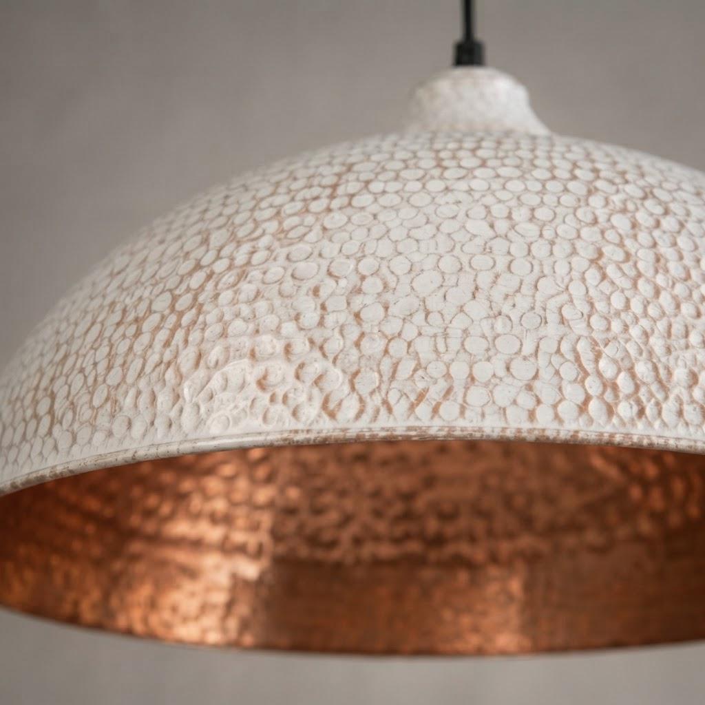 Hammered Copper Dome Pendant Light - white Industrial Ceiling Lamp