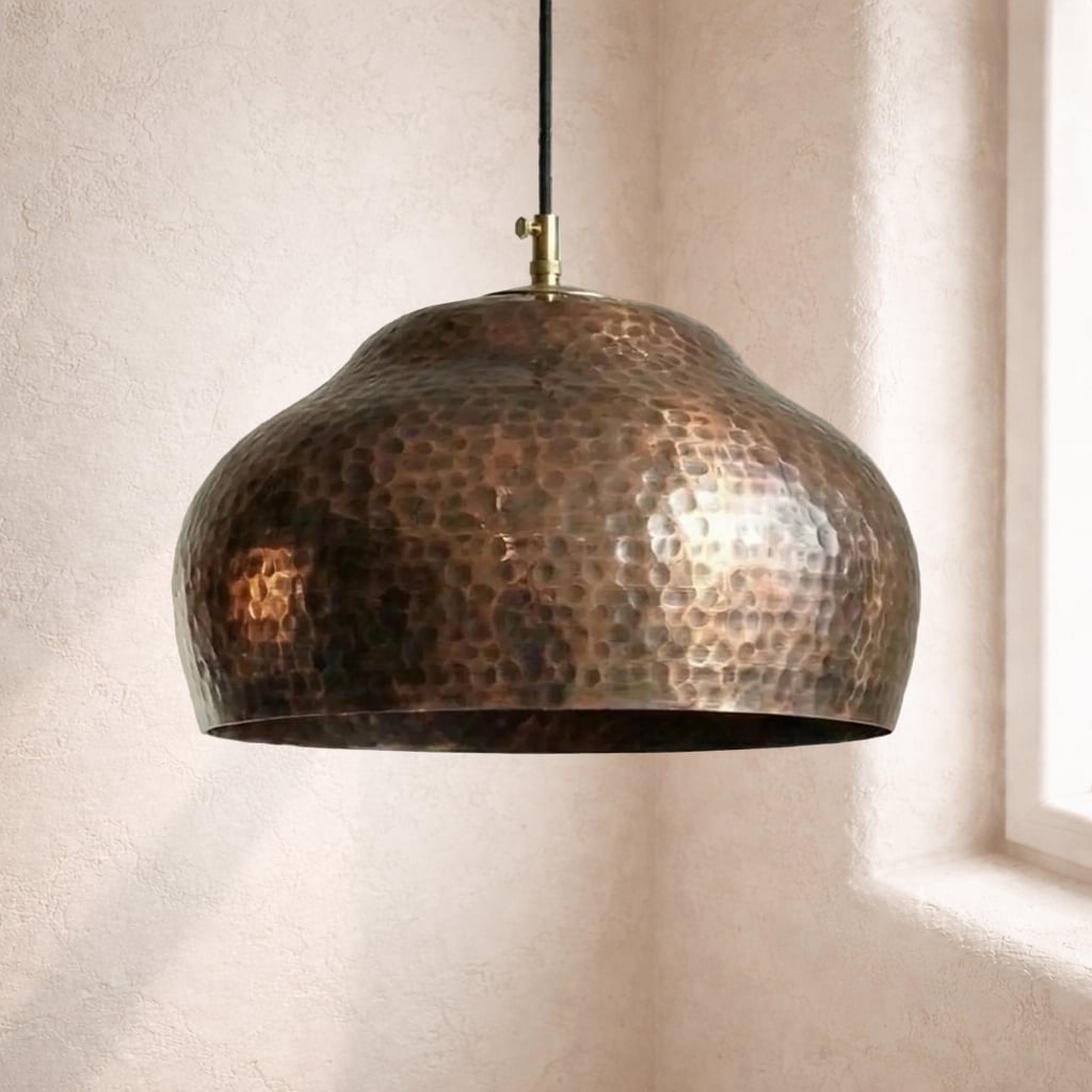 Hammered Copper Bell Pendant Light